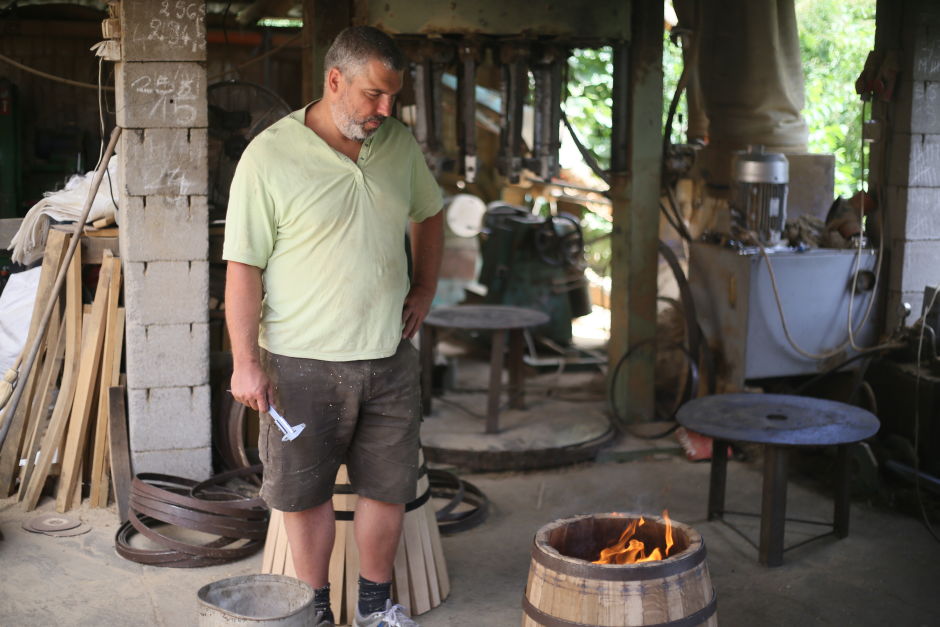 Gábor Kalina runs a small cooperage in Tállya, within the Tokaj wine region. Many coopers in Hungary are concentrated in Tokaj to be strategically near their wood source and to the wineries. Photo: Tas Tóbiás