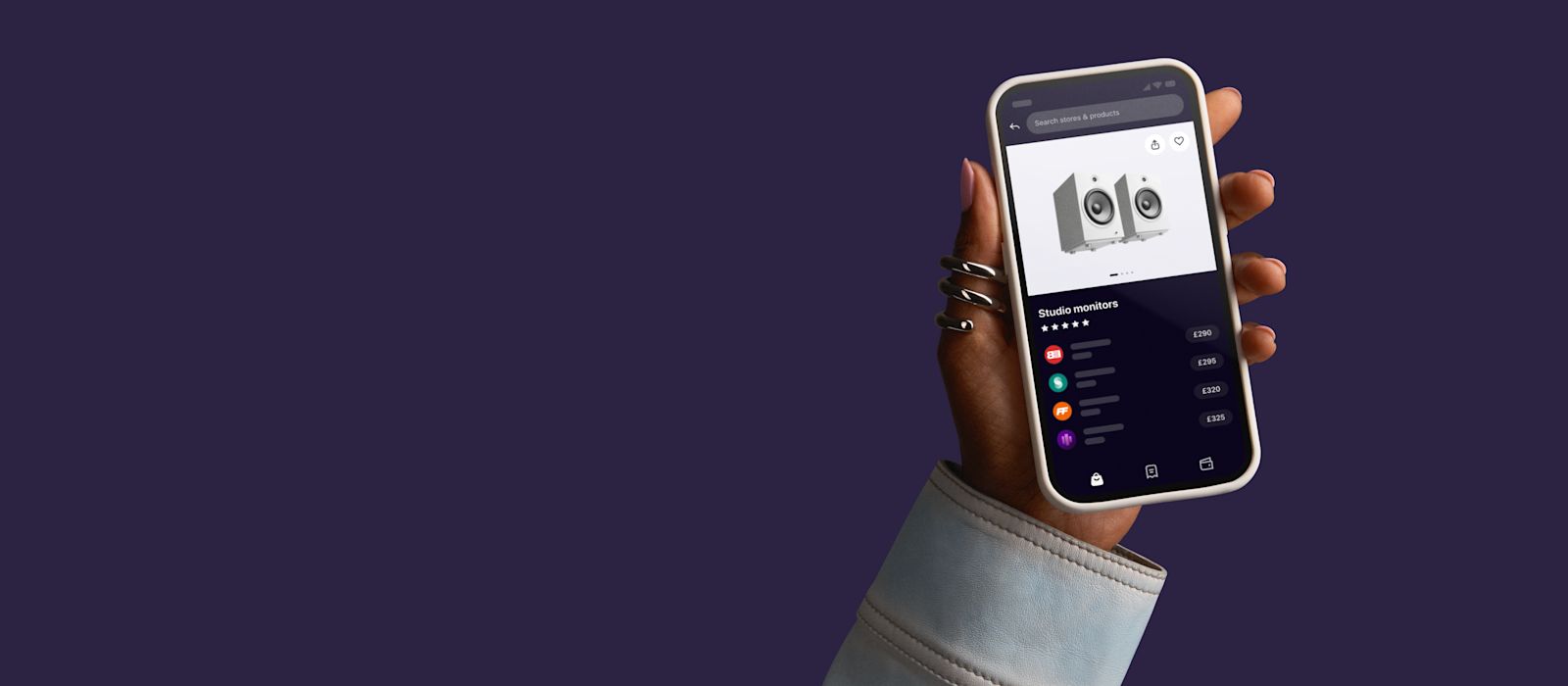 Web KlarnaDevice06 SmoothHand PriceRunner Product Display Eggplant ClearSpaceLeft 16x7 en-GB