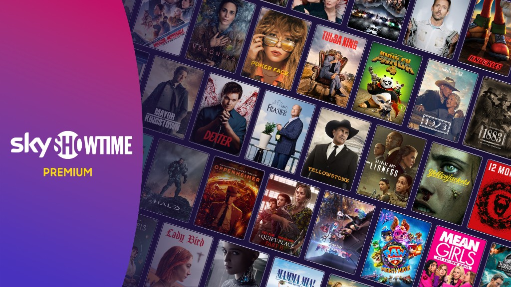 SkyShowtime Premium collage of films and series, with the SkyShowtime logo.