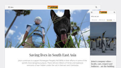 Redesigned Jotun website screen with words Saving lives in South East Asia, and pictures of animals.
