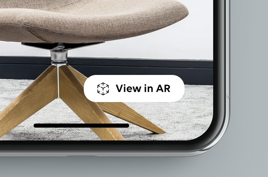 A piece of the screen shows a chair view in augmented reality.