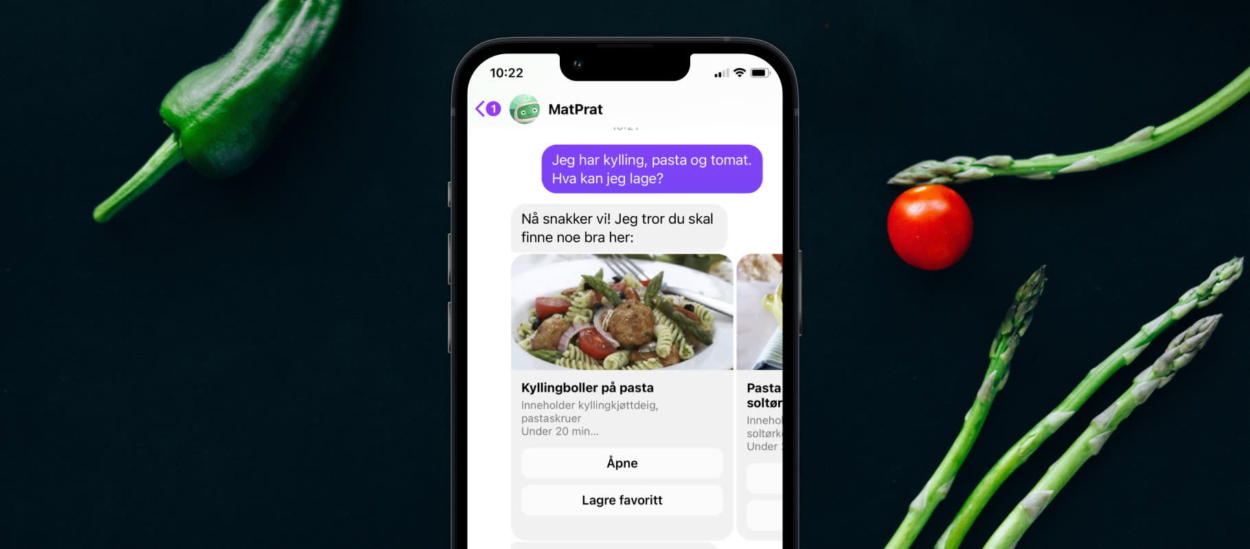 MatPrat website on mobile – the screen with messages.
