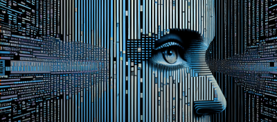 an ocean of data composed into a human face