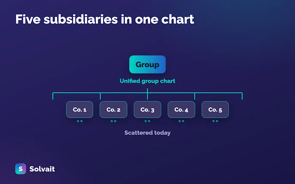 how five subsidiary structures roll up into one group org chart