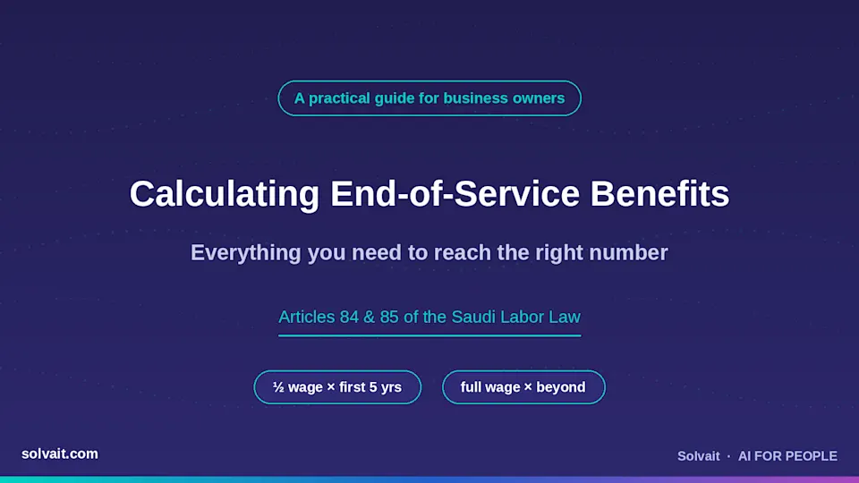  "Lead graphic for the end of service benefit calculation guide under Saudi Labor Law for business owners"
