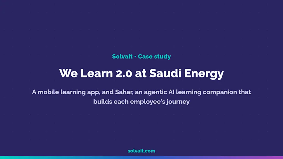The We Learn 2.0 app on a phone, with the AI learning companion Sahar suggesting a learning journey to a Saudi Energy employee
