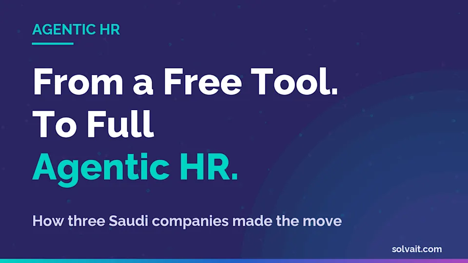Hero graphic titled From a Free Tool to Full Agentic HR in Solvait brand colors