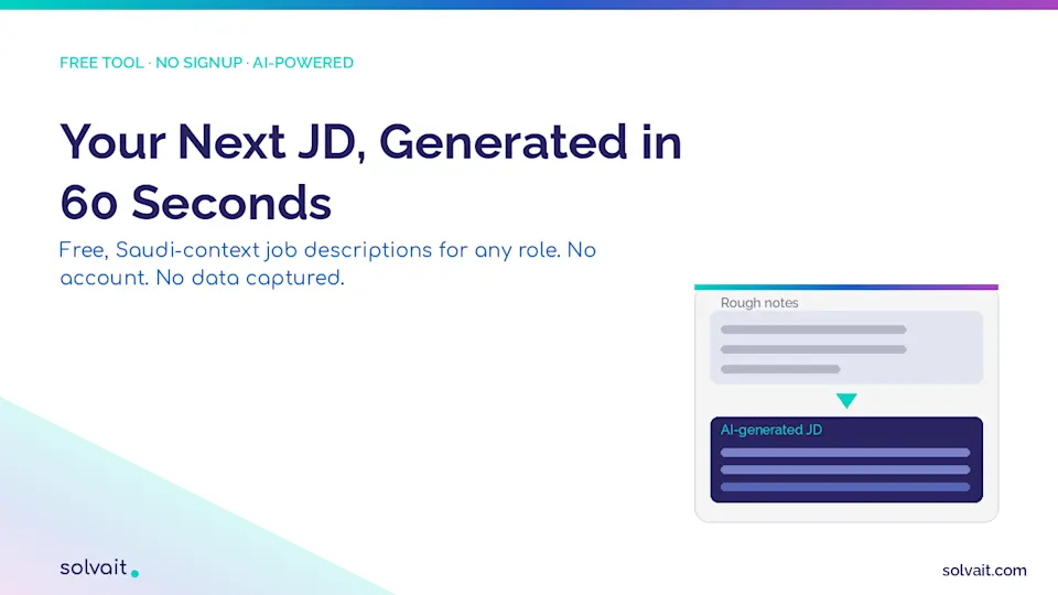Free tool graphic to generate a professional job description in 60 seconds in Solvait colors