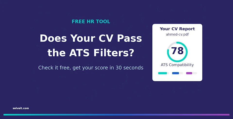 Solvait free ATS CV checker showing an instant compatibility score
