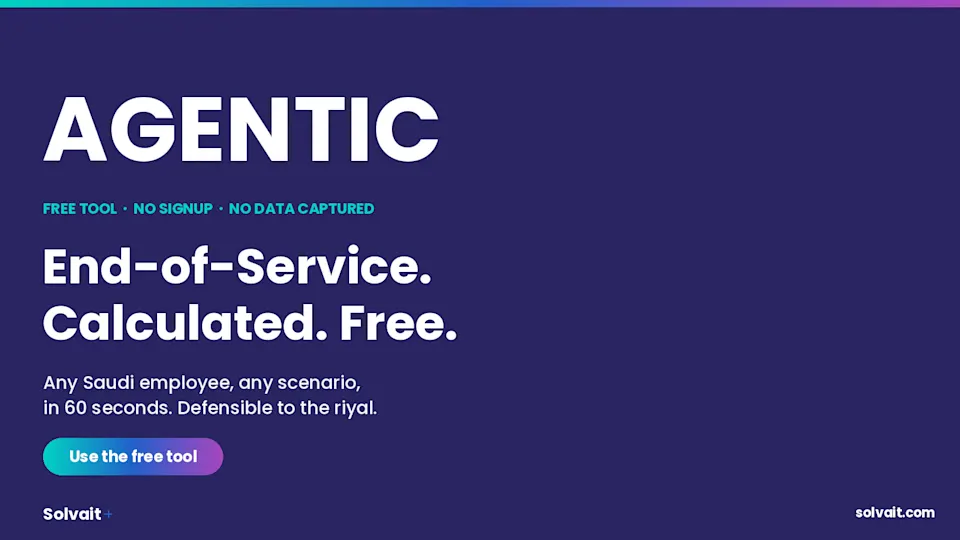 Hero graphic for the free Saudi end-of-service calculator, no signup and no data captured