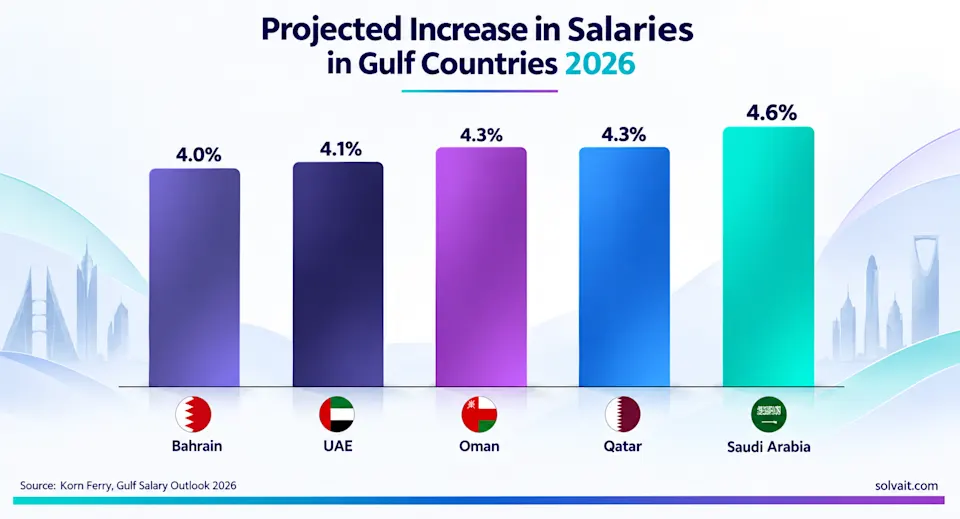 Bar chart comparing projected 2026 salary increases across the GCC with Saudi Arabia leading