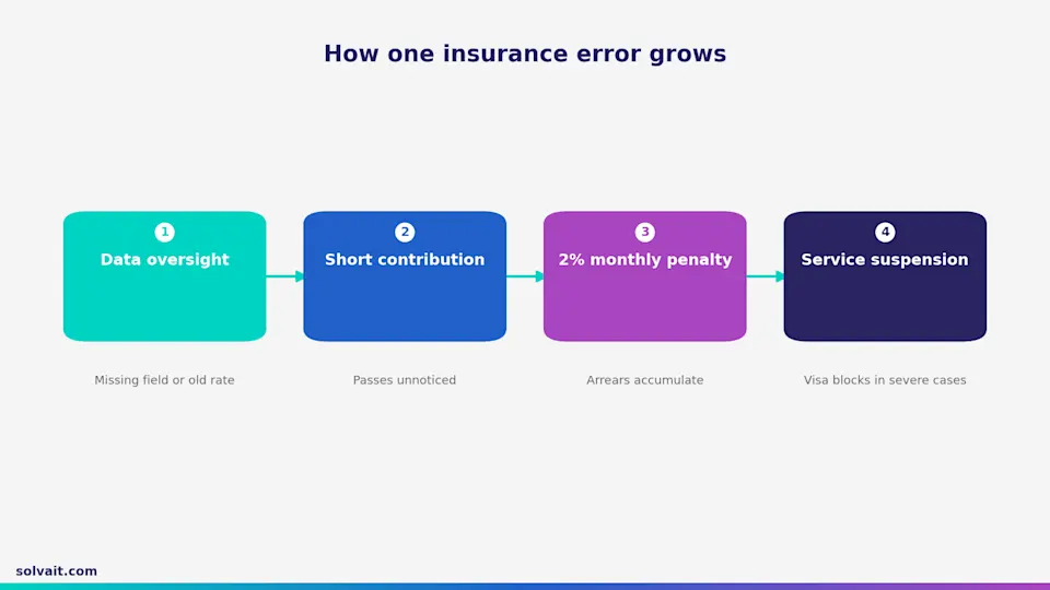 Escalation diagram — how one error grows from oversight → service suspension
