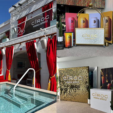 a photo of a pool and a store with a sign