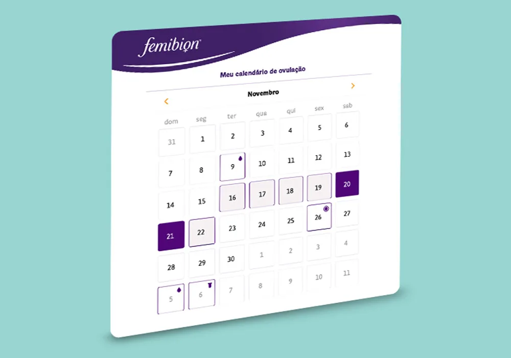 Imagem do Calendário da Calculadora de Ovulação na cor de fundo azul