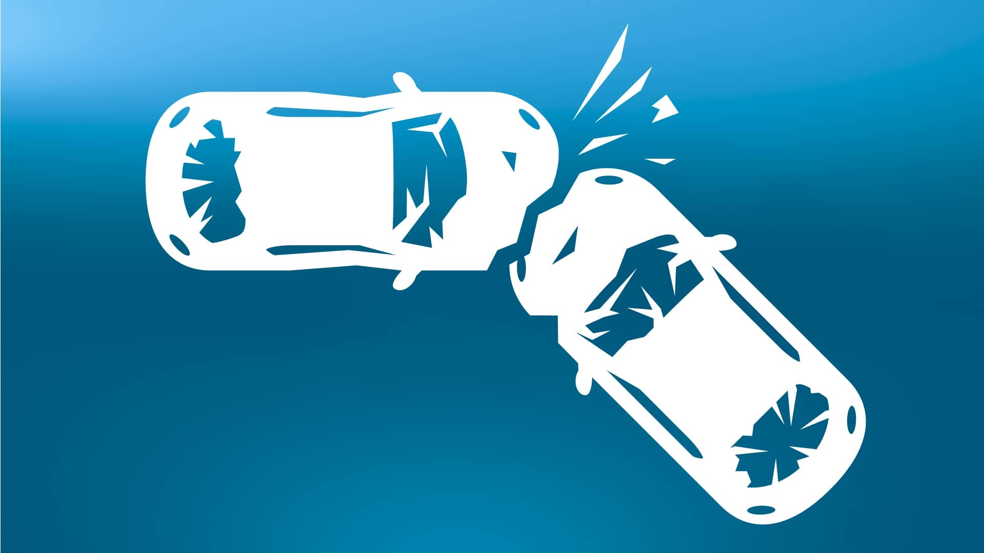 Ikona dwóch samochodów zderzających się pod kątem