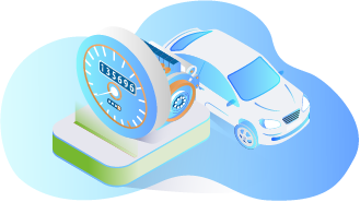 Voiture à côté d’un grand compteur kilométrique avec chiffres visibles.