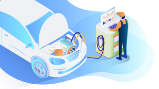 Mekaniker diagnostiserar bilmotor med en bärbar dator