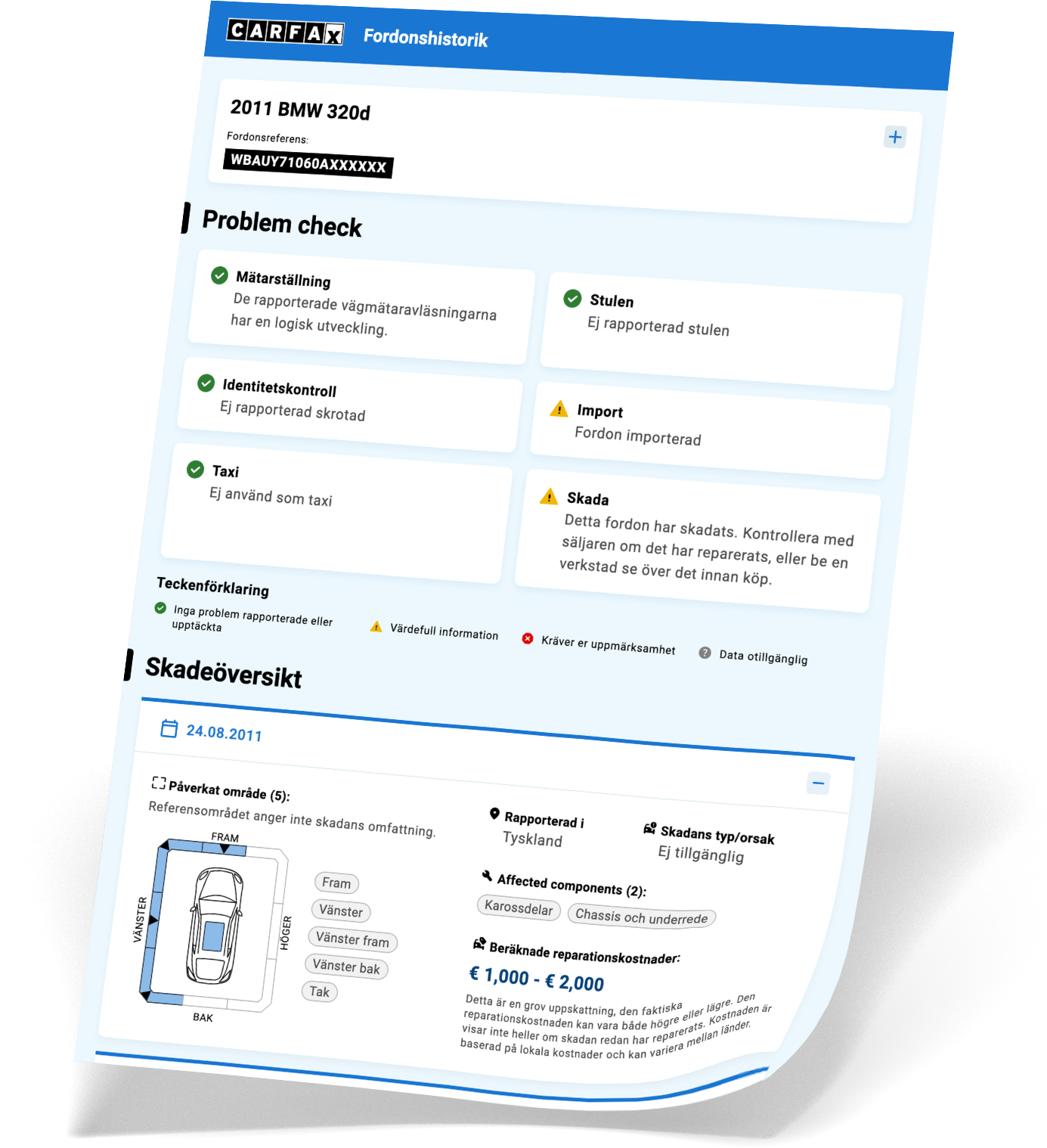 CARFAX exempel fordonshistorik med skugga