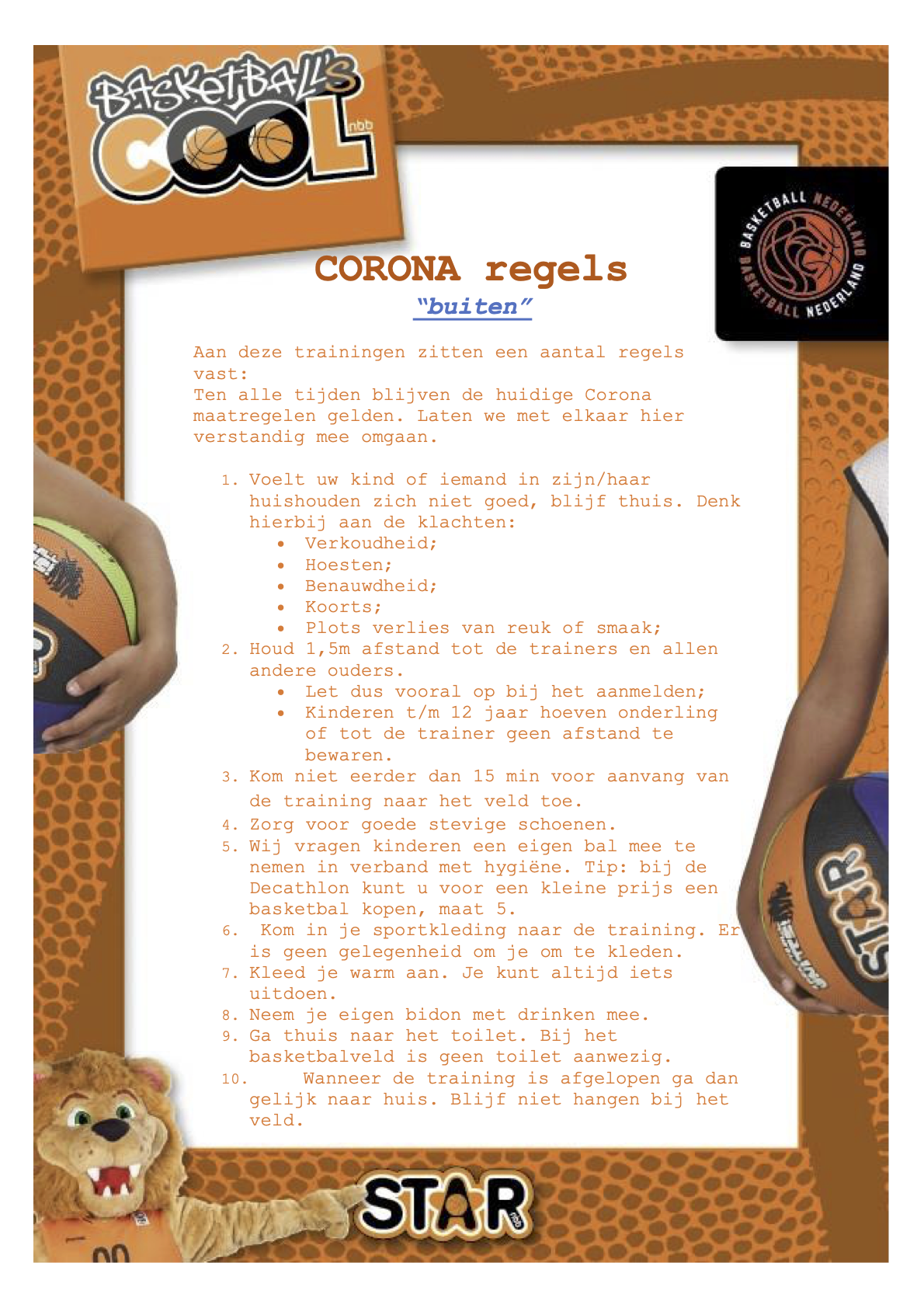 Corona regels buiten training