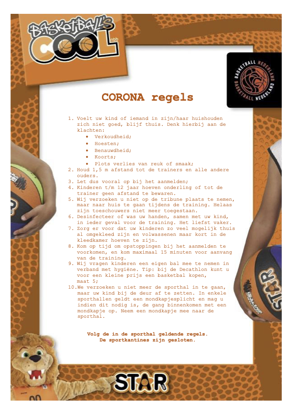 Corona regels binnen training per 19-05-2021