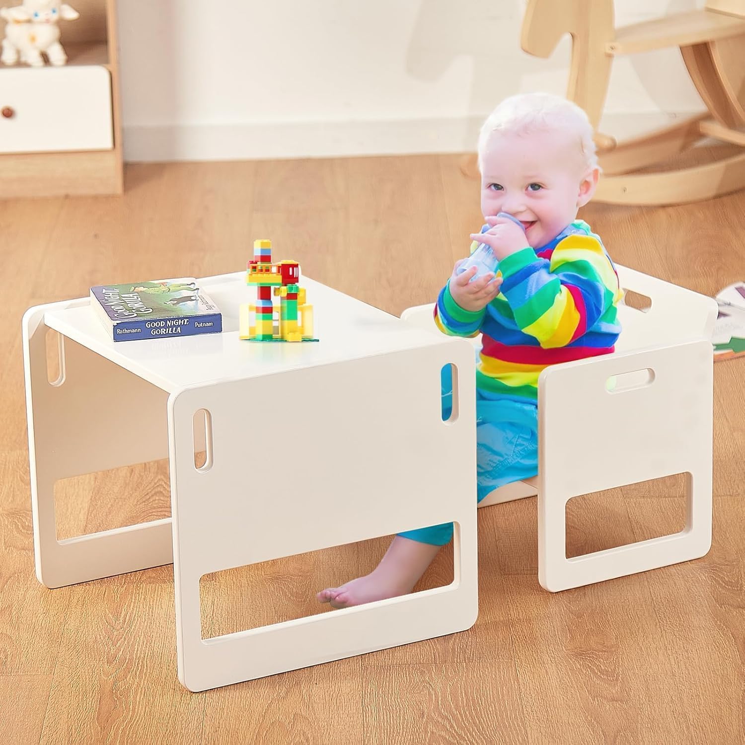 FUNLIO Set de Mesa y Silla Montessori para Bebés de 1-3 años, Ajustable en Altura