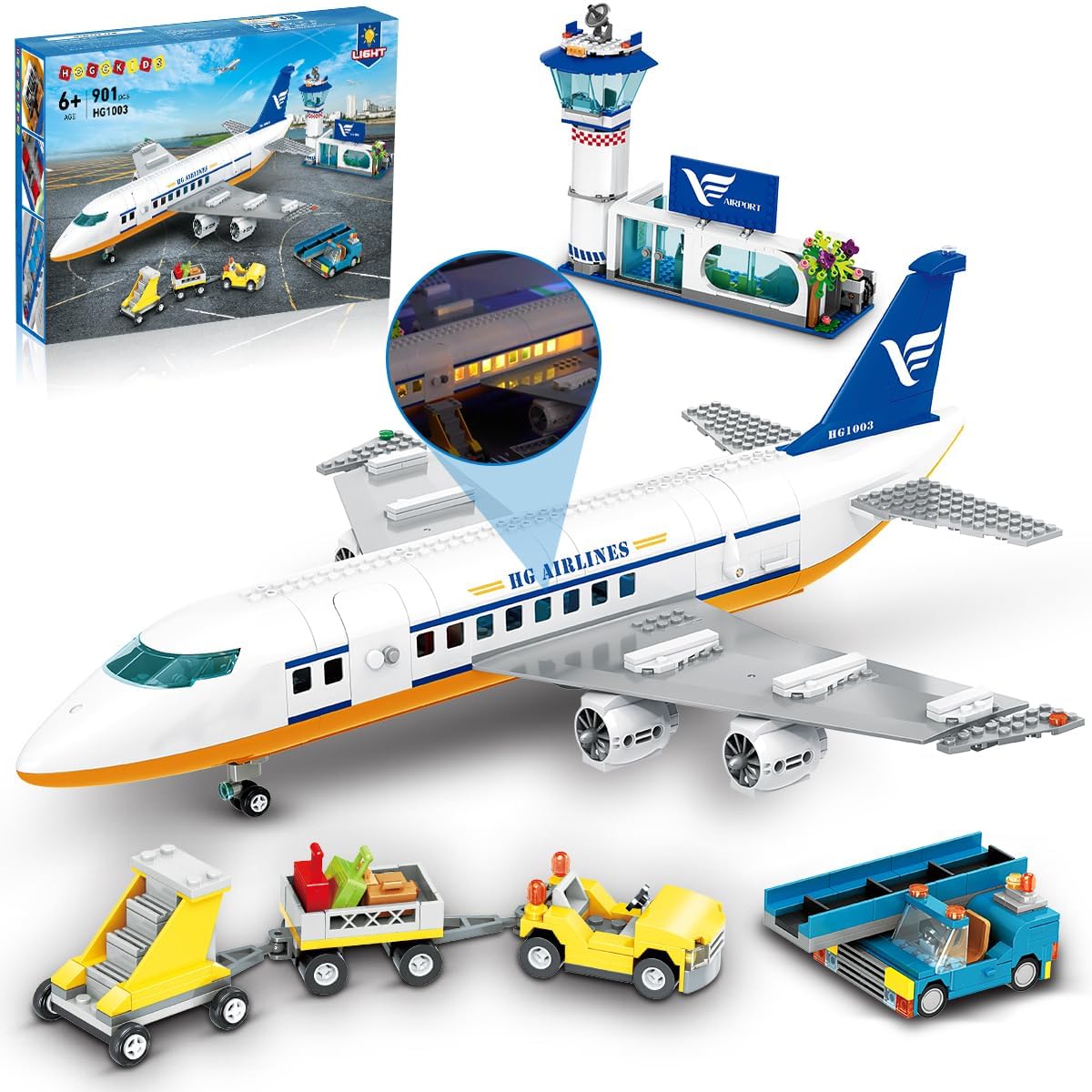 HOGOKIDS Juego de construcción de avión de pasajeros Urbano con luz LED
