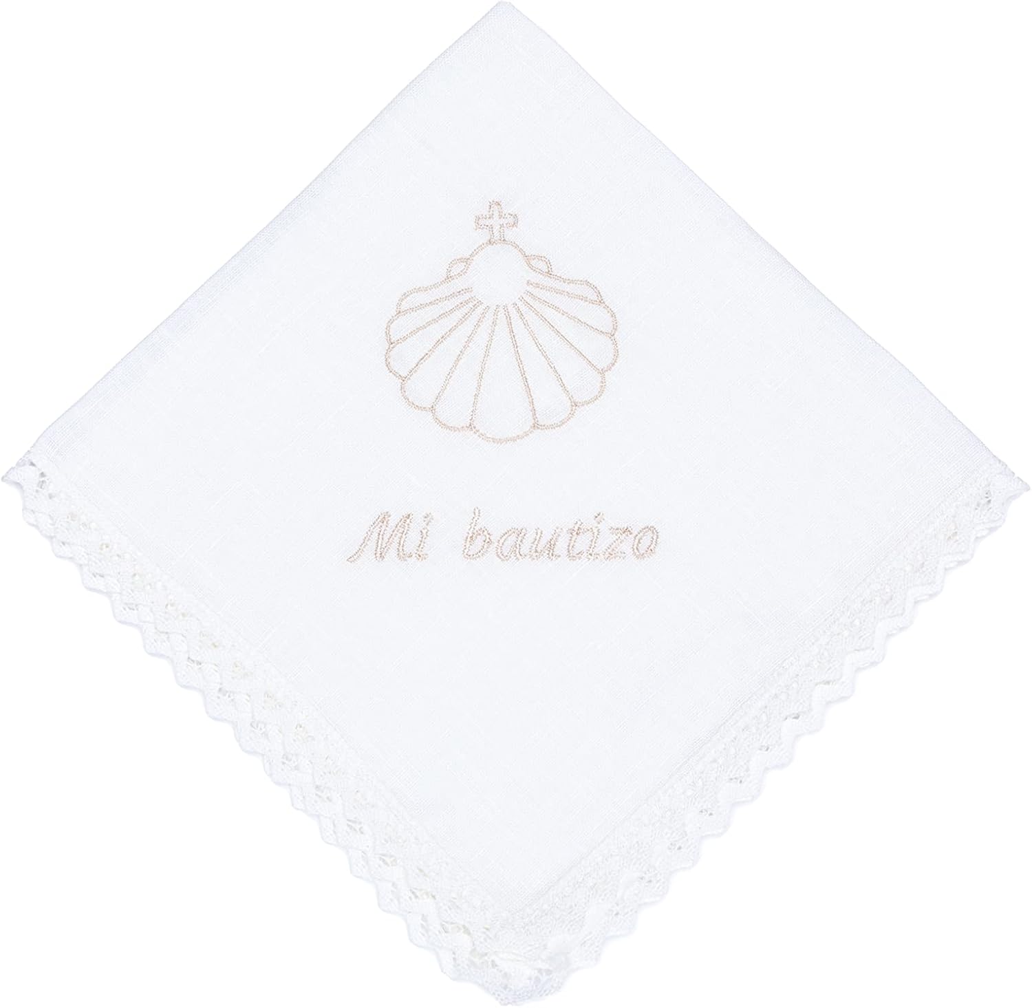 CARREDANA Pañuelo de bautizo de lino bordado en una esquina. Cuadrado 36x36cm