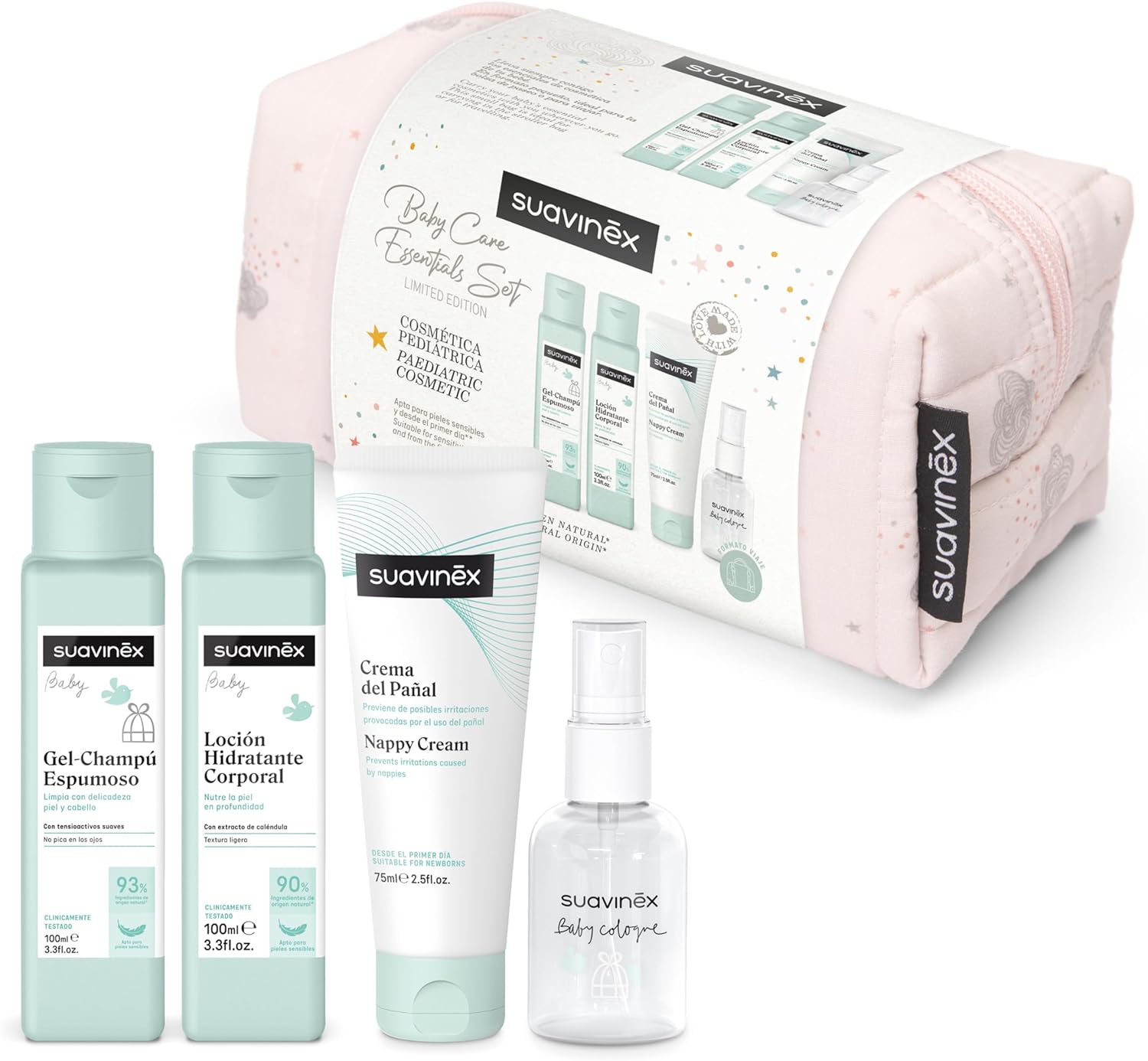 Suavinex Neceser para Bebés de Tela Set Regalo Bebé Recién Nacido Rosa Dreams