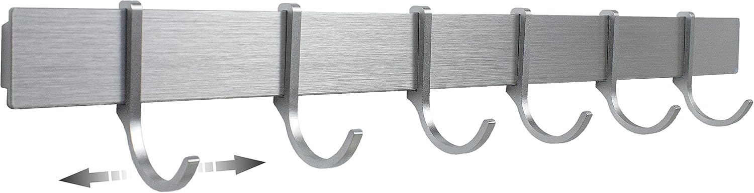 Design Hamburgo Barra de Cocina autoadhesiva Colgador de Utensilios y Accesorios Sin Taladrar 6 Ganchos Móviles 40cm Plateado Gris