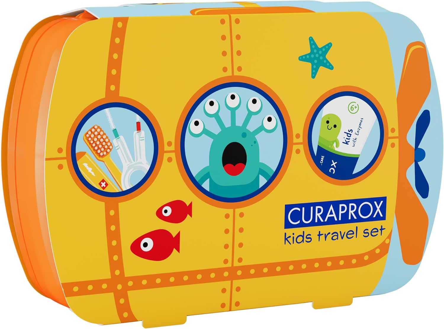 Curaprox Set de Viaje Kids - Cepillo de Dientes, Pasta y Cepillos Interdentales (Naranja)