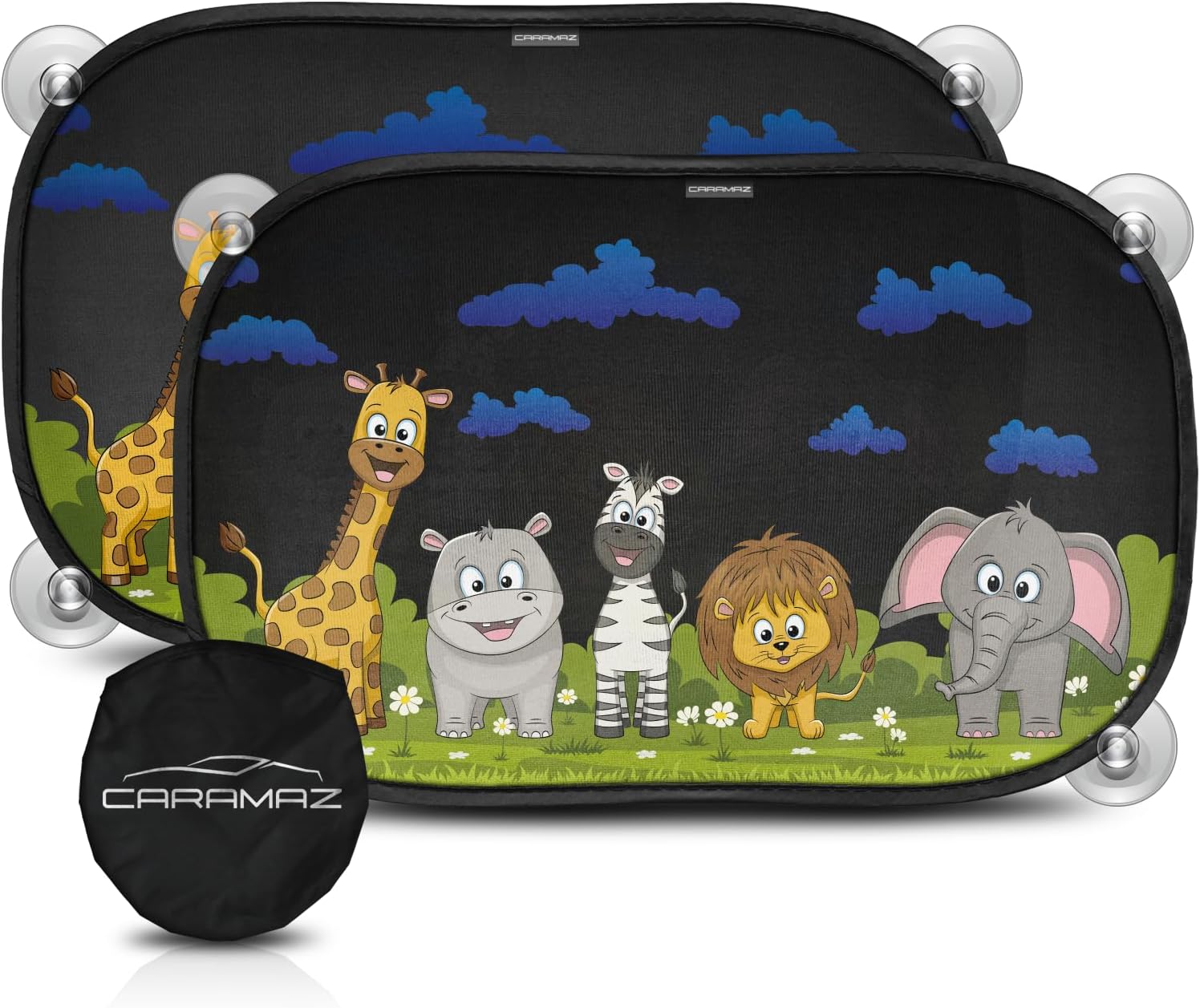 Parasol Coche con protección UV certificada Óptima Oscuridad - Autoadhesivo, 2 parasoles para bebé de 51x31 cm, Diseño Animales