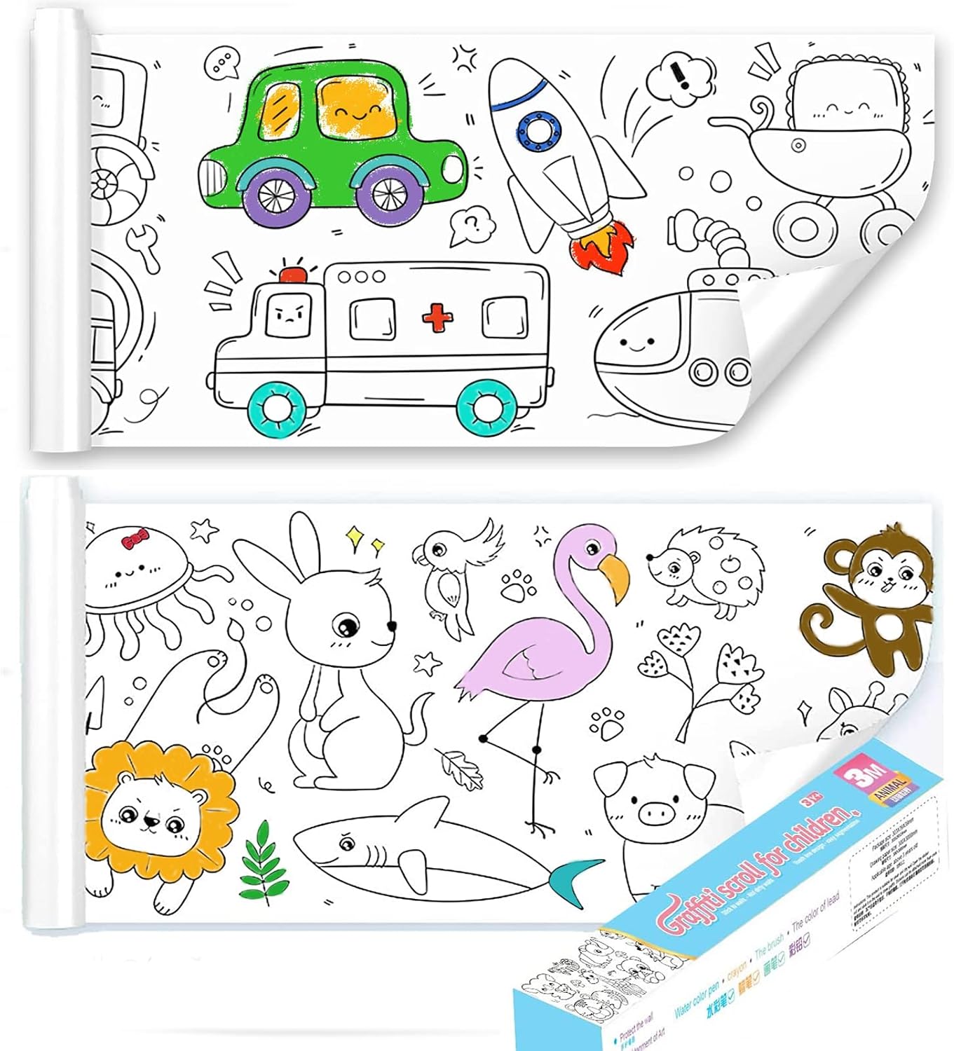 Goorder 2 Rollos Para Colorear Para Niños, Autoadhesivo Papel de Pintura Infantil