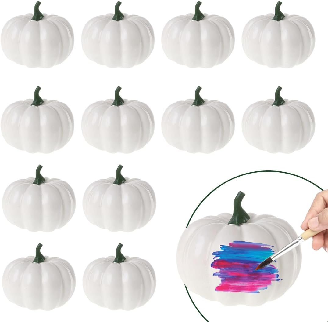 O-Kinee 12 Piezas Mini Calabazas Blancas Artificiales para Decoracion de Mesa de Hogar en Otoño, Acción Gracias, Halloween y Navidad
