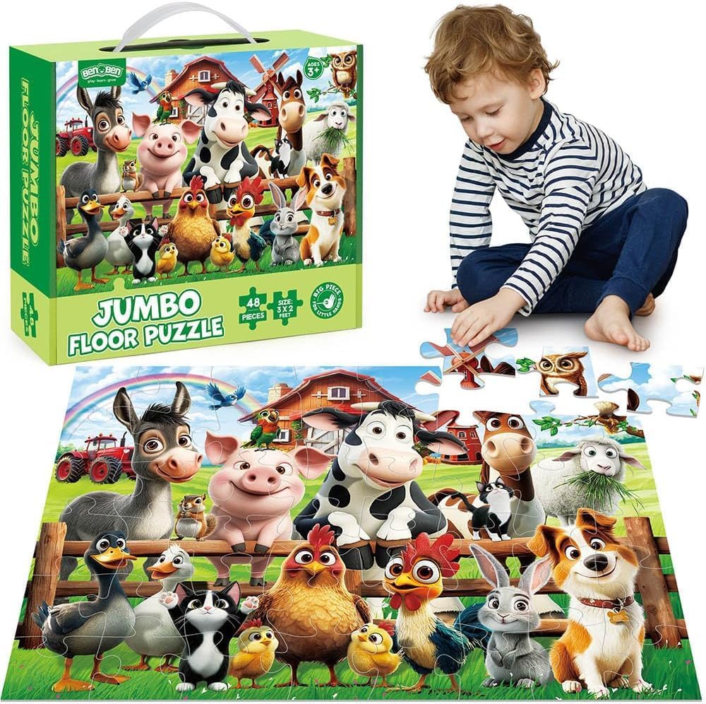 BenBen Puzzle Niños 3 Años de 48 Piezas, XXL 90 x 60 cm, Animales