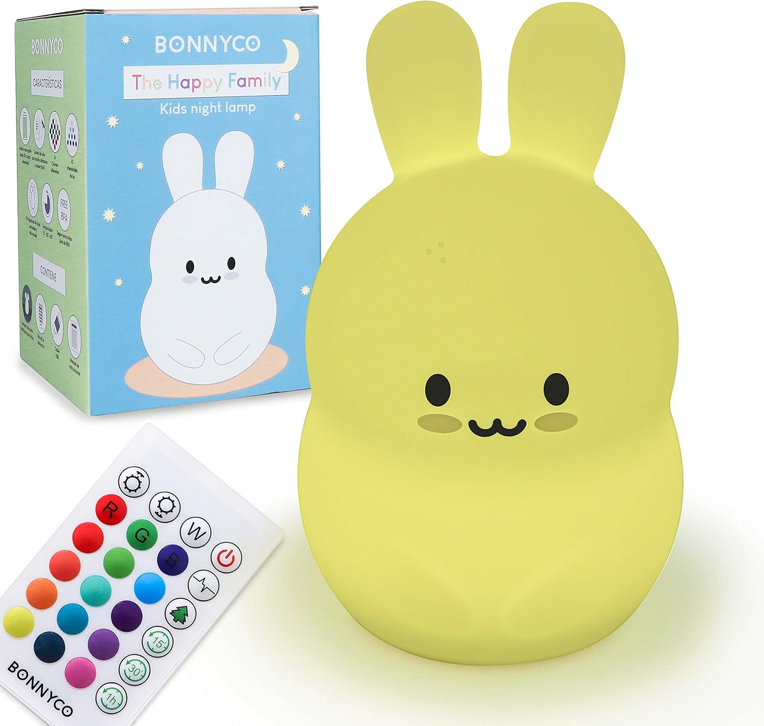 BONNYCO Luz Nocturna Infantil Conejito con Control Remoto y Táctil 16 Colores