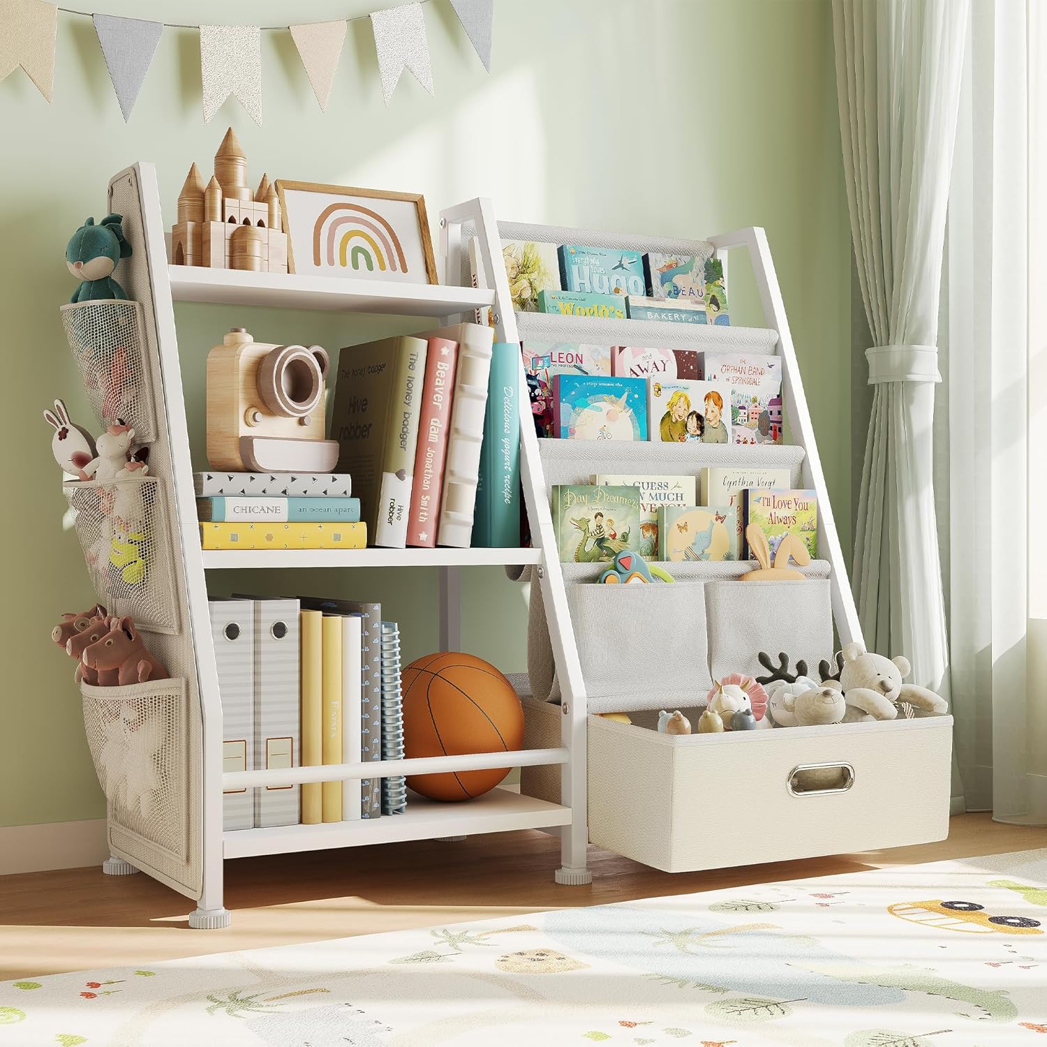 GoTiling Libreria Montessori Infantil para Niños - Estantería de 3 Niveles con Cajón Grande