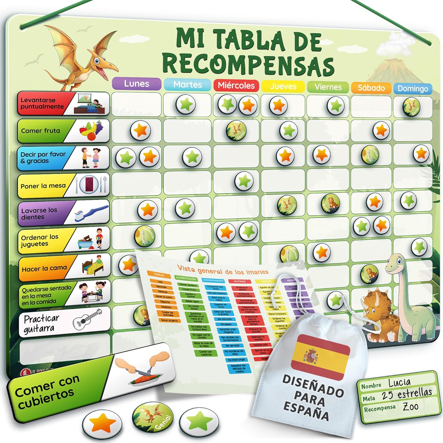 LIKARTO Tabla de Recompensas para Niños - Pizarra magnética con 280 imanes - Verde