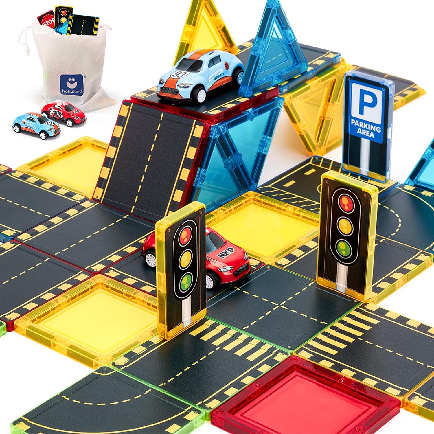 hahaland Construcciones Magneticas Niños, Caminos de Ciudad Magnetic Tiles