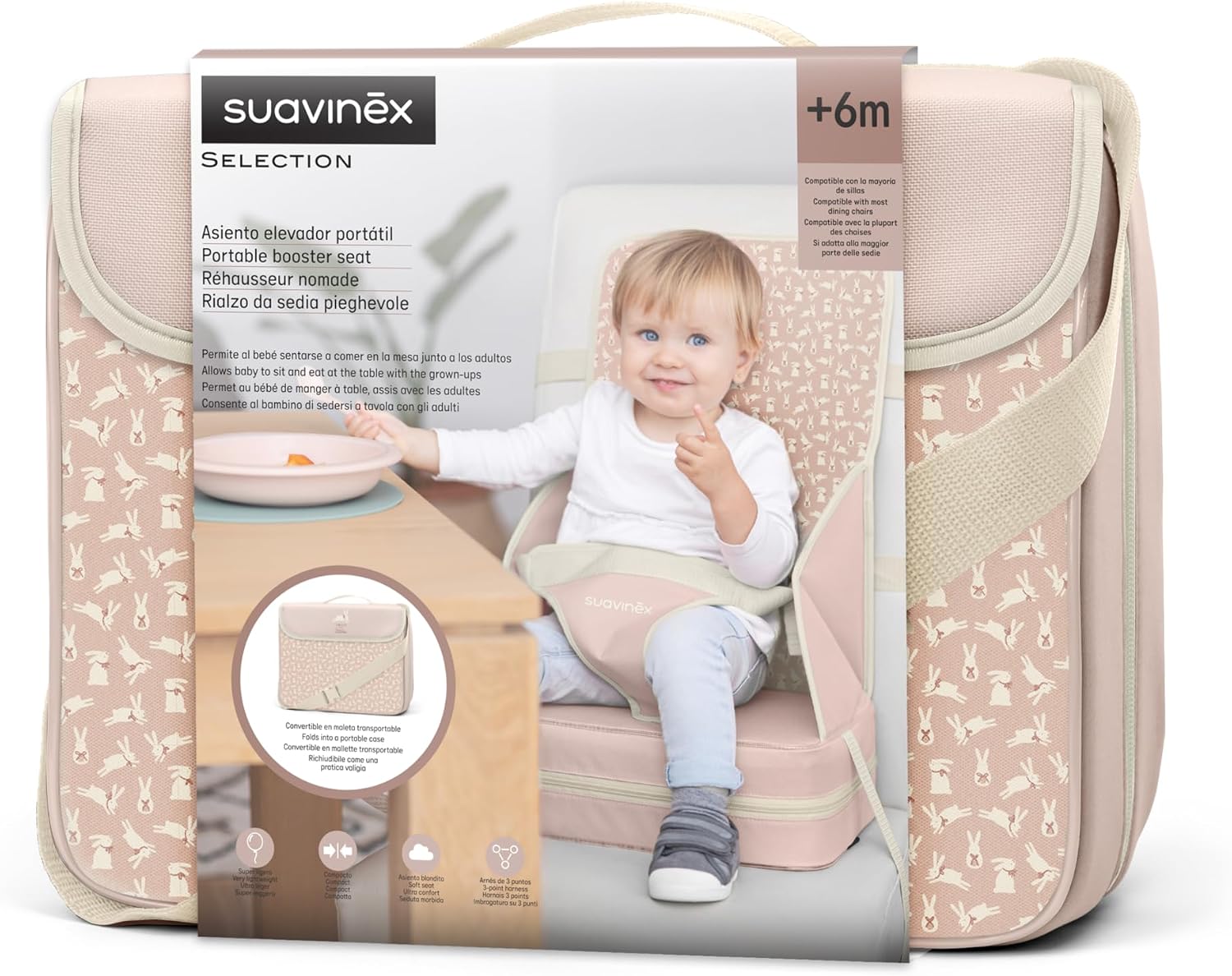 Suavinex Trona Portátil para Bebés +6 Meses, Alzador de Silla para Comer