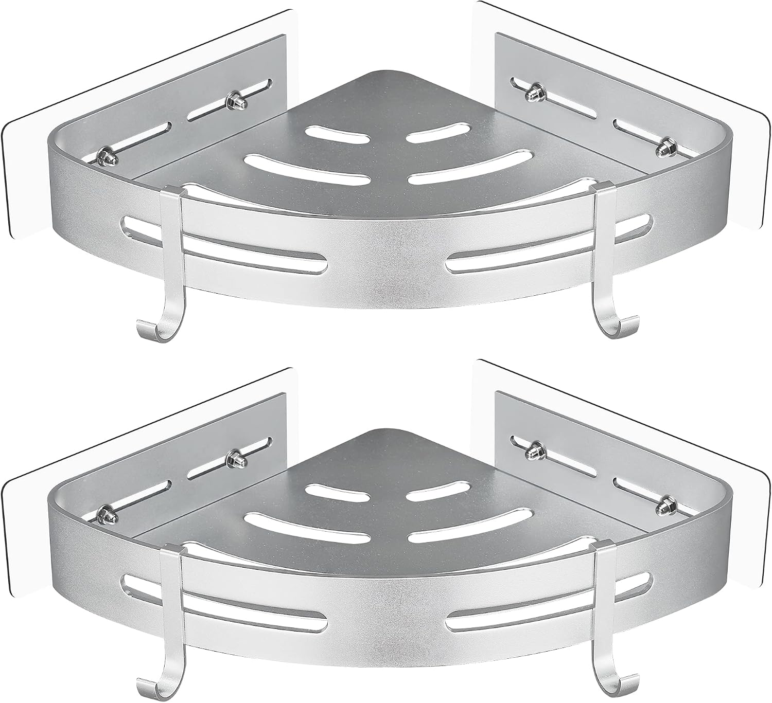 GRICOL Estante Ducha Sin Taladro Esquina Estanteria Baño con 4 Ganchos Metal Estantería Ducha Organizador Ducha 2 Piezas Plata