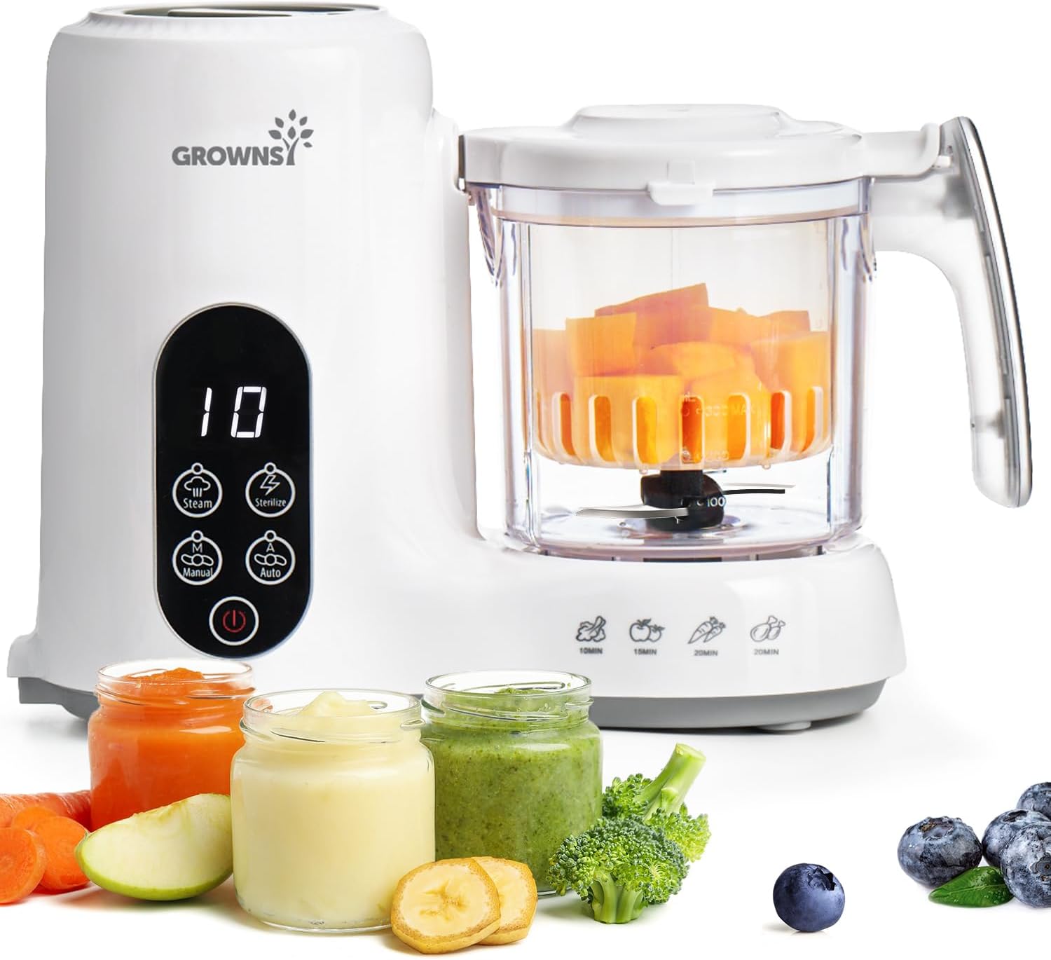 Grownsy Robot de Cocina para Bebé, Procesador de Alimentos con Cesta Vapor