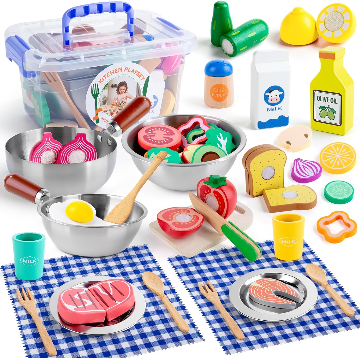 SEMKOTREE Accesorios Cocina Juguete, Cocinita de Madera Infantil Utensilios Cocina Niños