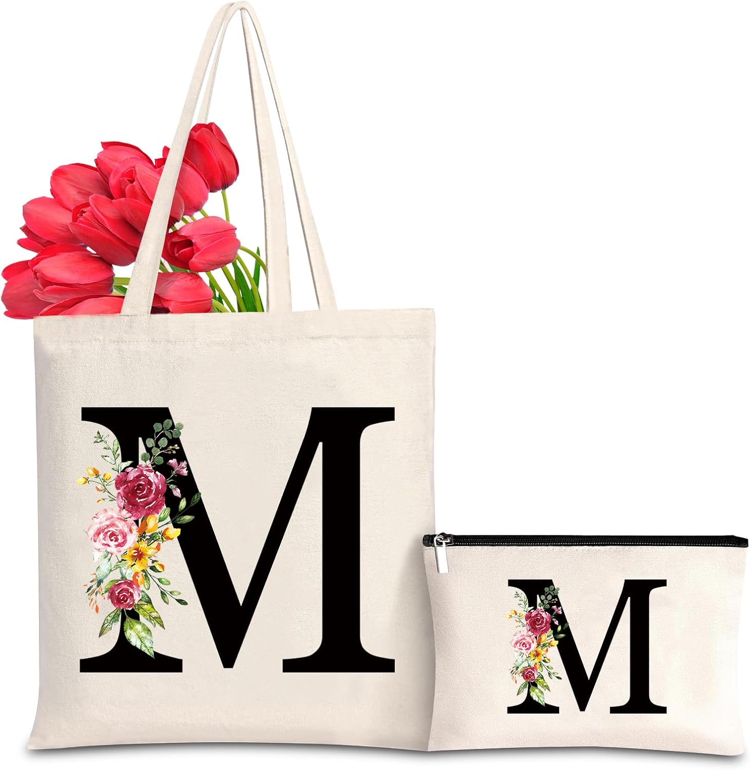 Letras Personalizadas Tote, Bolso Tote de Mujer con Inicial y Flores
