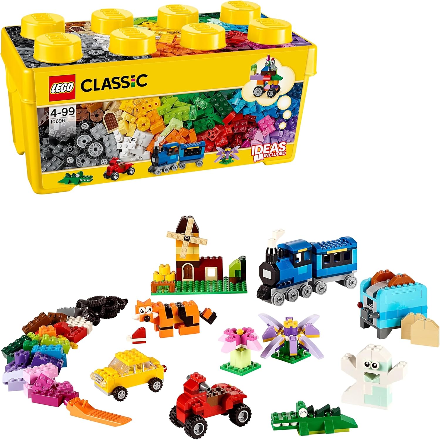 LEGO 10696 Classic Caja de Ladrillos Creativos Mediana con Base Verde, Coches y Animales