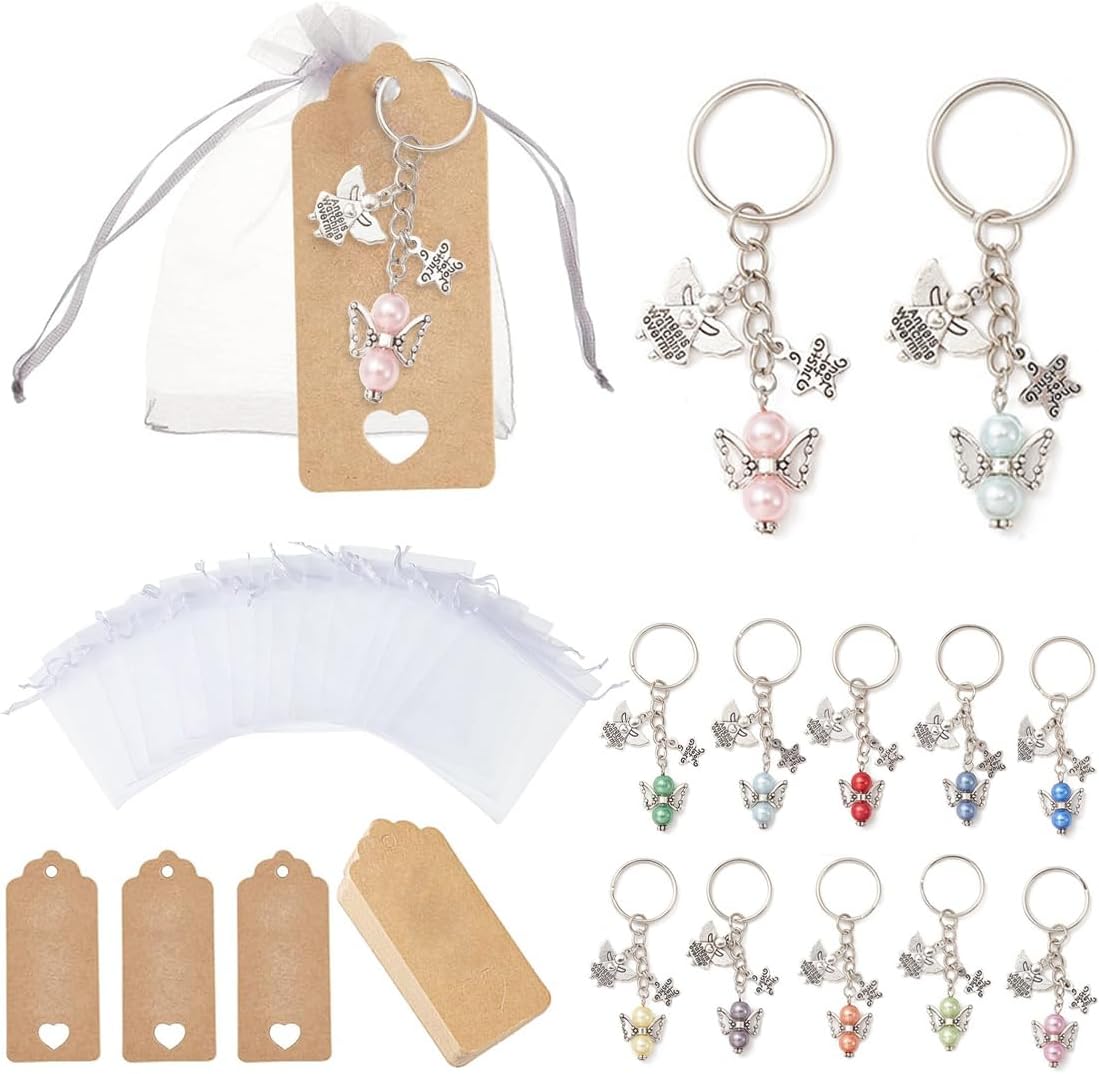 INGJIA 36 Pcs Llavero Ángel de la Guarda con Etiquetas Kraft y Bolsas de Organza
