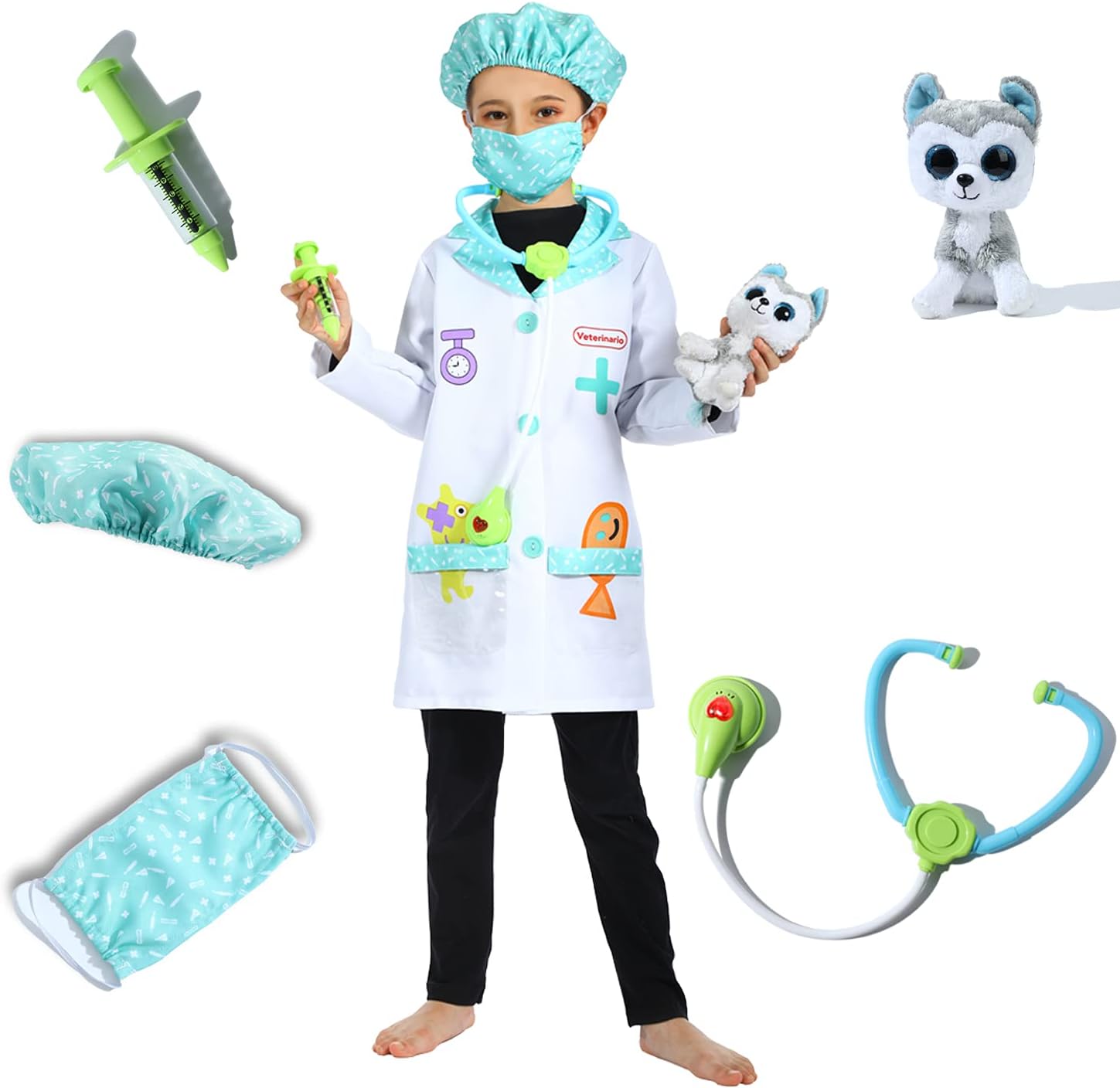 Sincere Party Disfraz de juego de rol veterinario con abrigo de laboratorio para niños 7-9 años