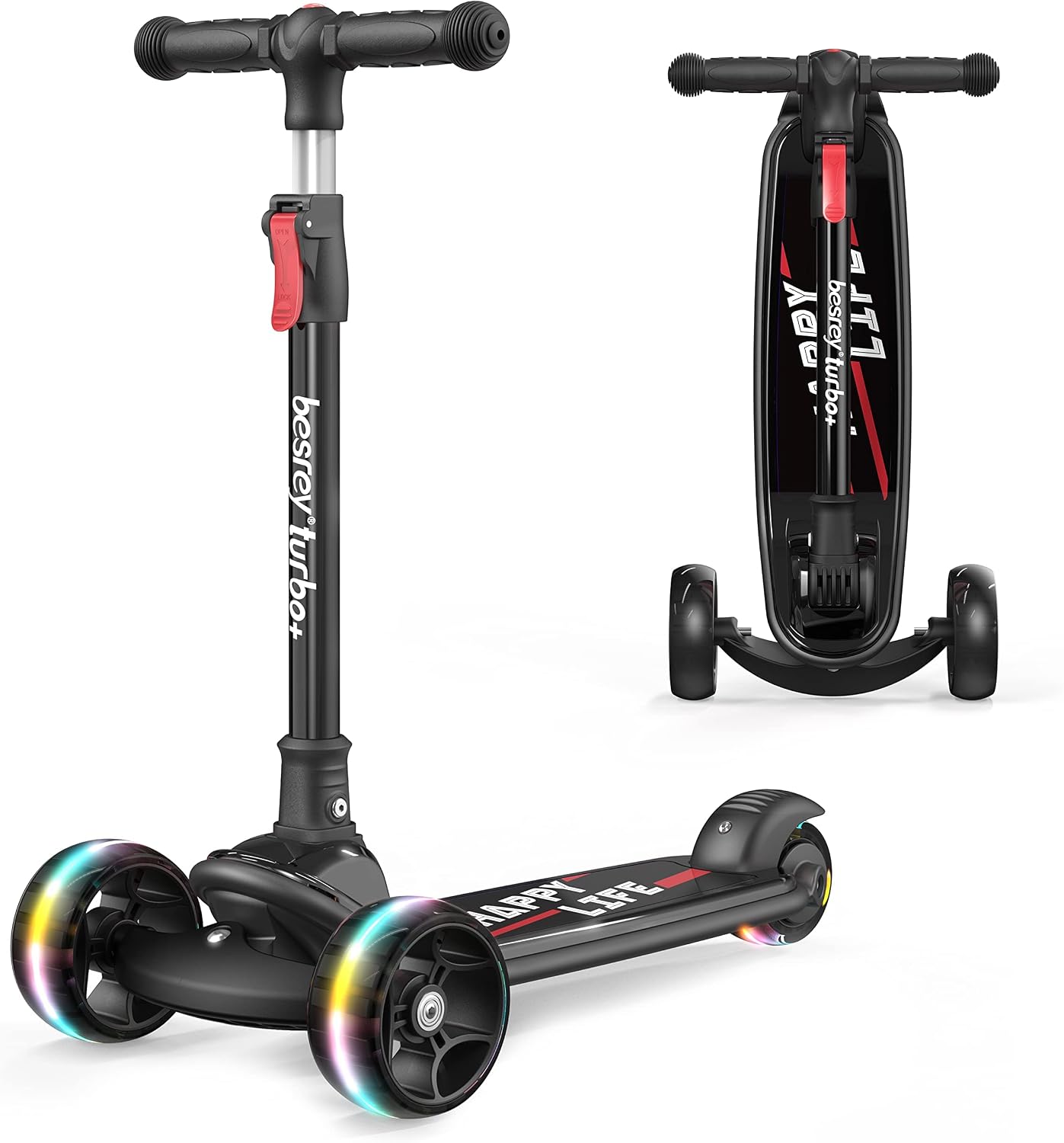 besrey Patinete para niños – Big Wheels Plegable con Luces LED Intermitentes