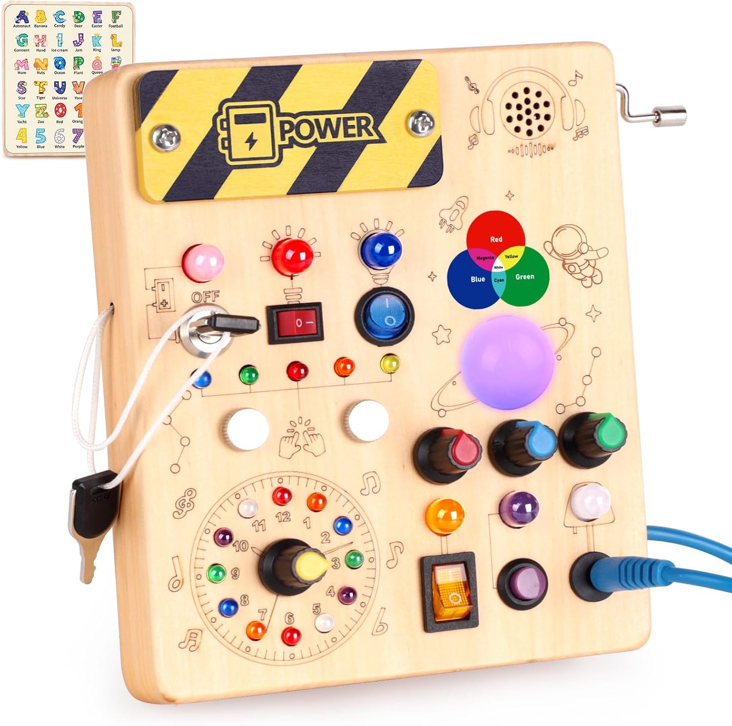 Konijiwa Juguetes Niños 1 año Montessori Busy Board con 12 interruptores y 24 Luces LED