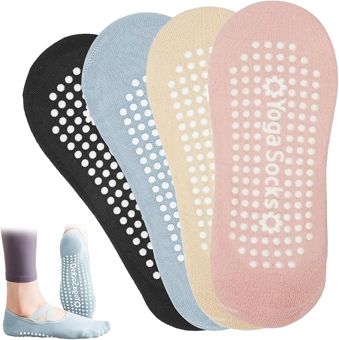 4 Pares Cómodos Calcetines Yoga Pilates Antideslizantes - Marca Leikedun