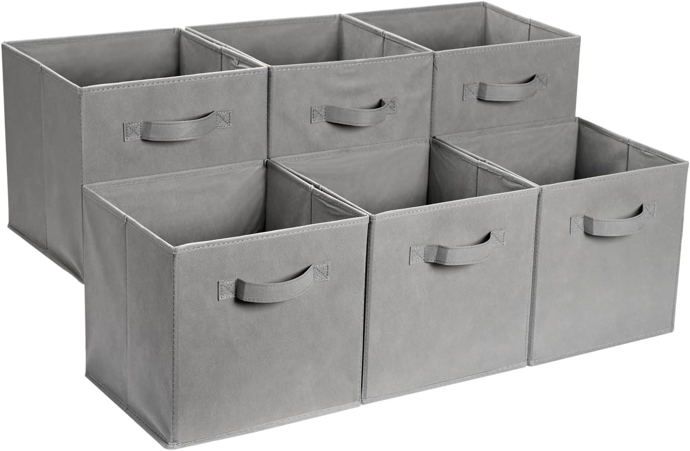 Amazon Basics Cubos de almacenamiento, de tela, plegables, con asas, 33x33x33 cm, color gris, juego de 6
